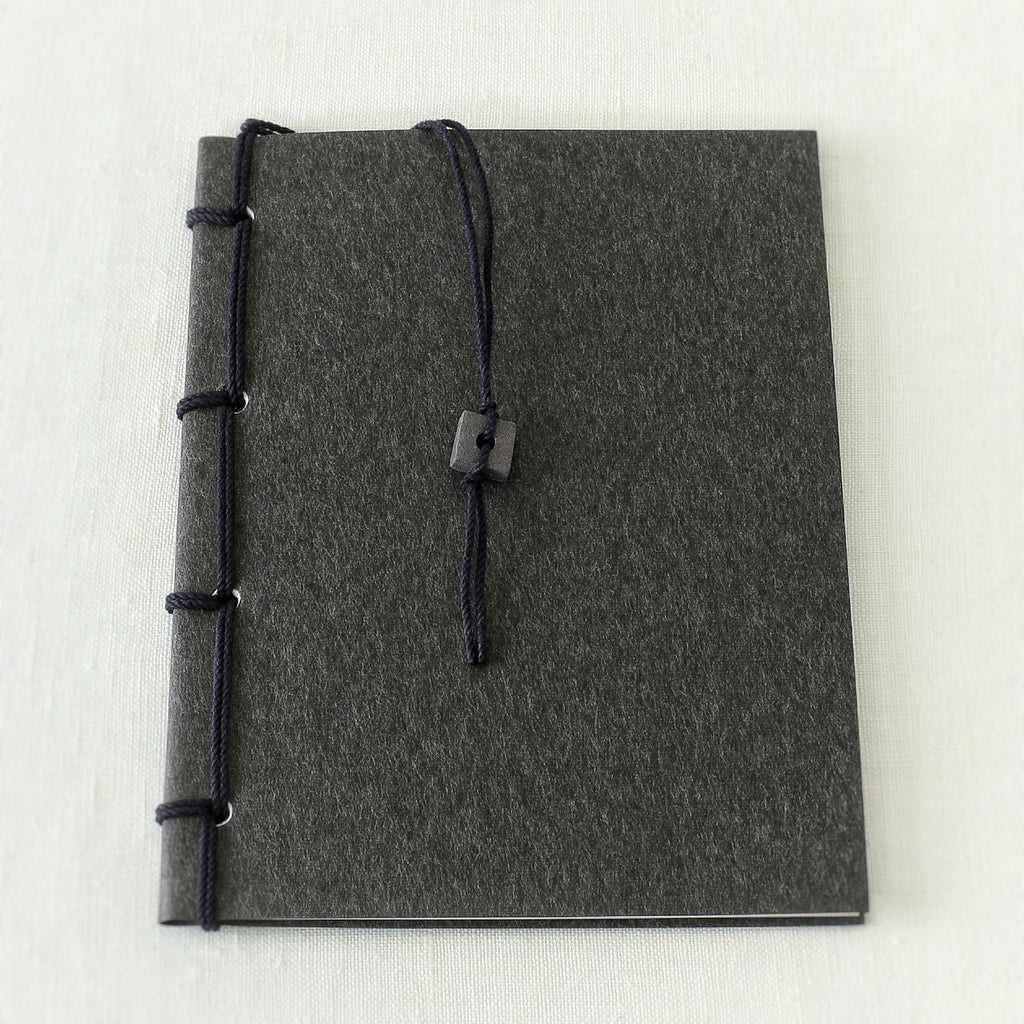Japanese notebook, Handmade, Handcrafted, Paper, Bamboo pulp paper, Washi, Blank pages, Charcoal colour, Ceramic bead book marker, Beautiful Quality, Gifts, Made in Japan.