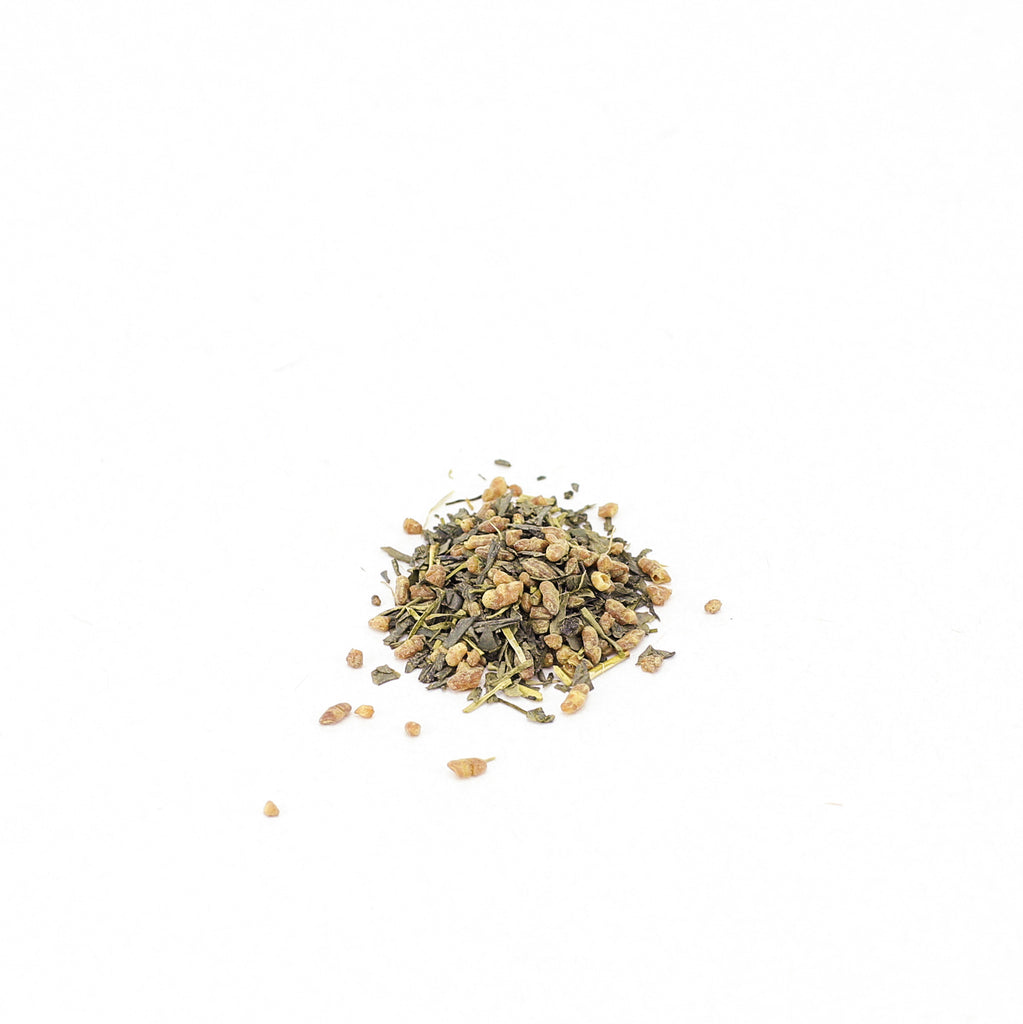 Close up of Japanese certified Organic Genmai Cha ( Roasted Brown Rice and Green Tea) From Shizuoka, Japan