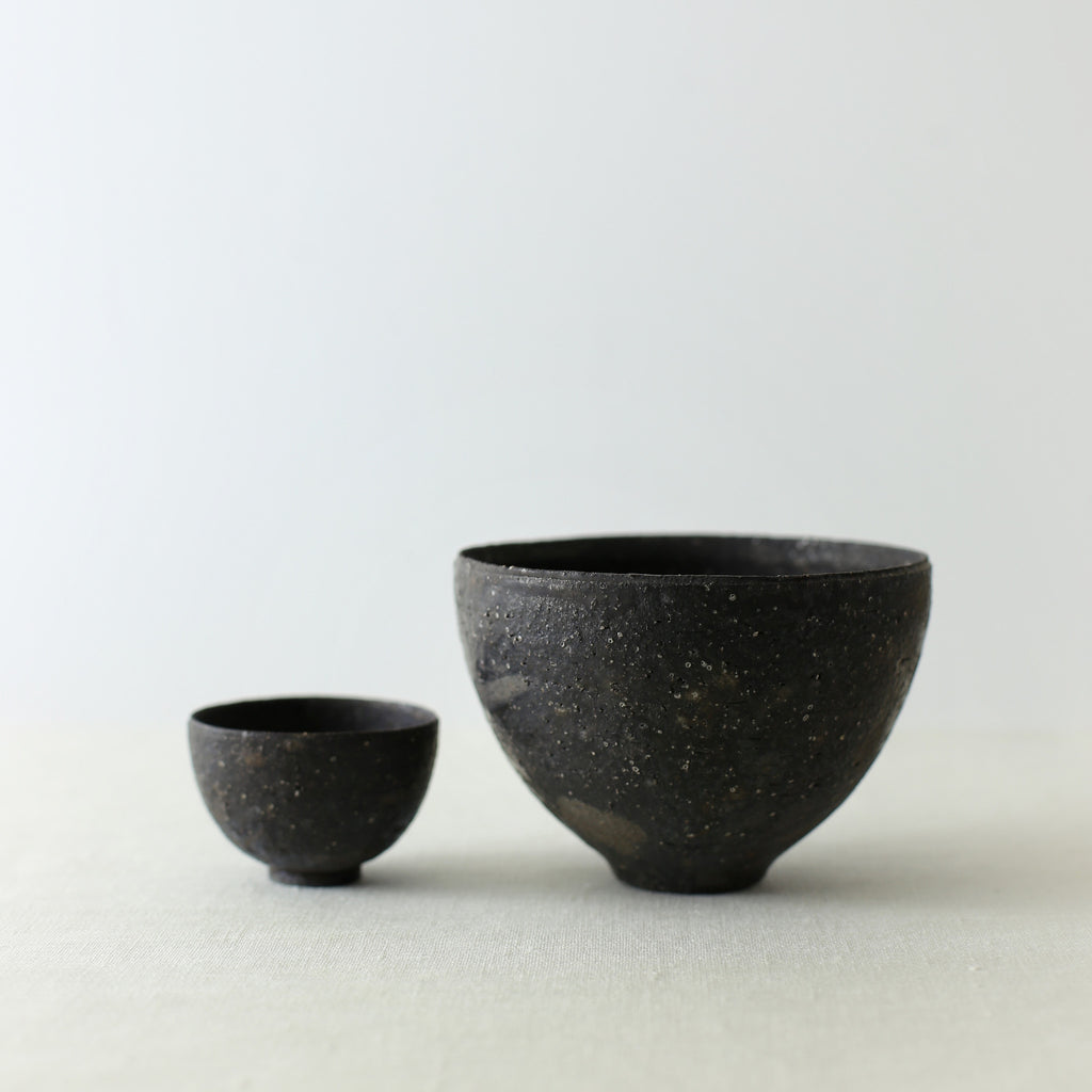 Handcrafted, Handmade, Artisan, Japanese, Ceramic, Pottery, Chawan bowl, Chahai Small Cup, Black, Homeware, Kitchenware, Tableware, Monochromatic, Beautiful Quality, Unique, Art, Minimal, Made in Japan.