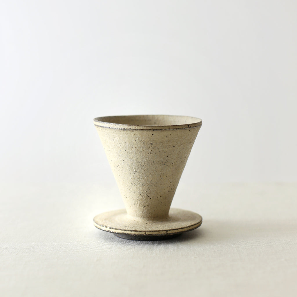 Handcrafted, Handmade, Artisan, Japanese, Ceramic, Pottery, Coffee Dripper, White, Homeware, Kitchenware, Tableware, Monochromatic, Beautiful Quality, Unique, Art, Minimal, Made in Japan.