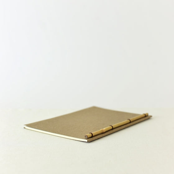 Japanese notebook, Handmade, Handcrafted, Paper, Bamboo pulp paper, Washi, Blank pages, Sepia colour, Made in Japan.