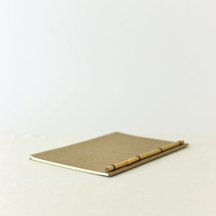 Japanese notebook, Handmade, Handcrafted, Paper, Bamboo pulp paper, Washi, Blank pages, Sepia colour, Made in Japan.