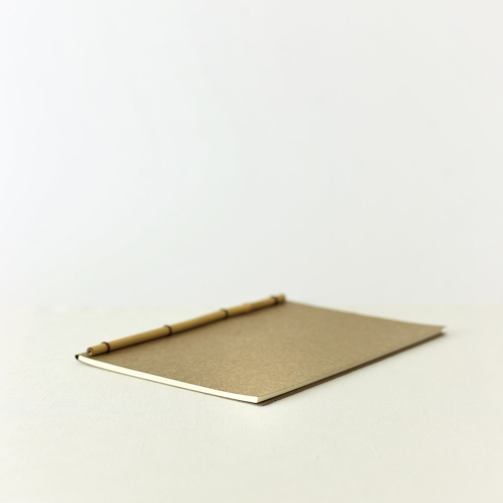 Japanese notebook, Handmade, Handcrafted, Paper, Bamboo pulp paper, Washi, Blank pages, Sepia colour, Made in Japan.
