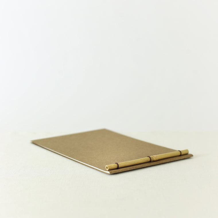 Japanese notebook, Handmade, Handcrafted, Paper, Bamboo pulp paper, Washi, Blank pages, Sepia colour, Made in Japan.