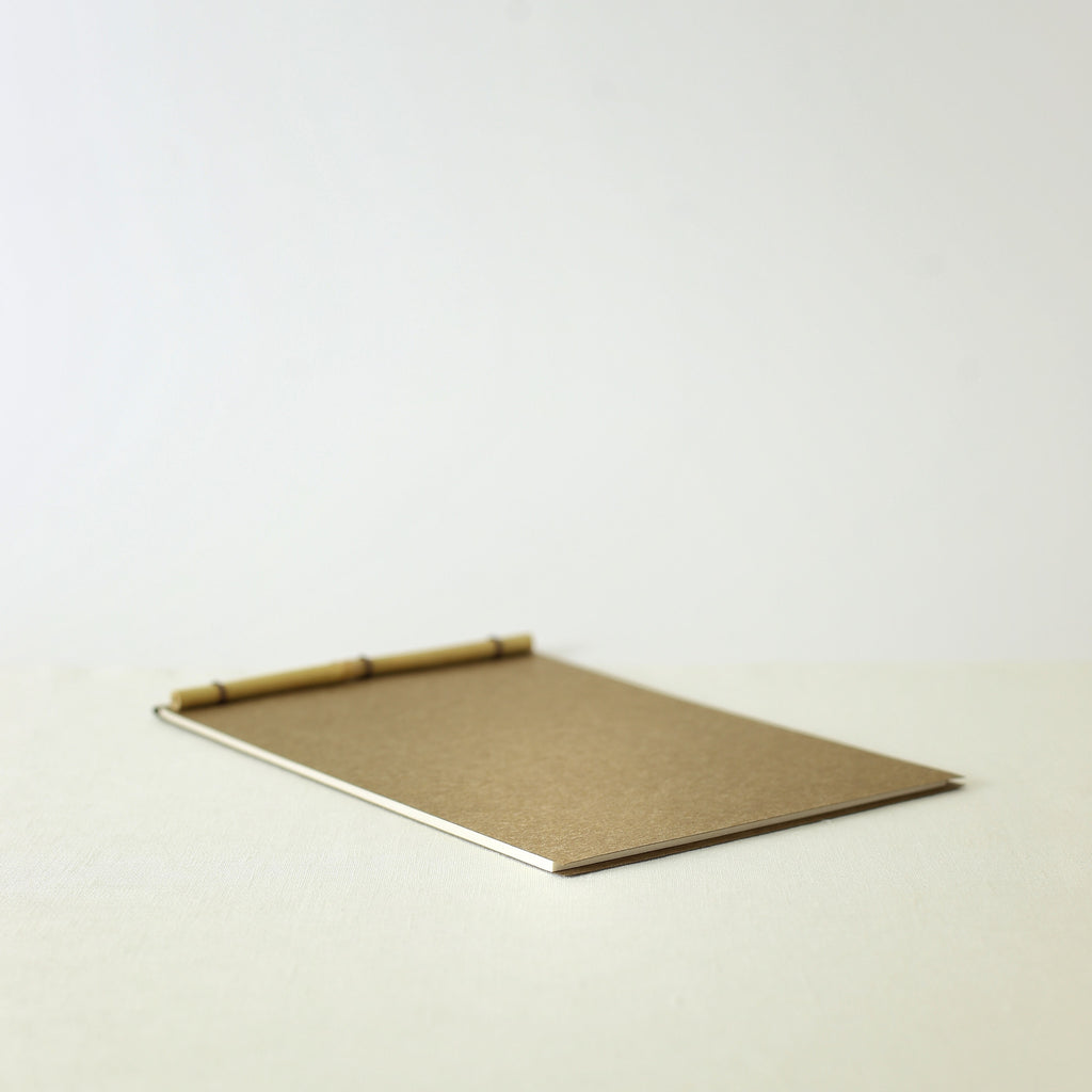 Japanese notebook, Handmade, Handcrafted, Paper, Bamboo pulp paper, Washi, Blank pages, Sepia colour, Made in Japan.