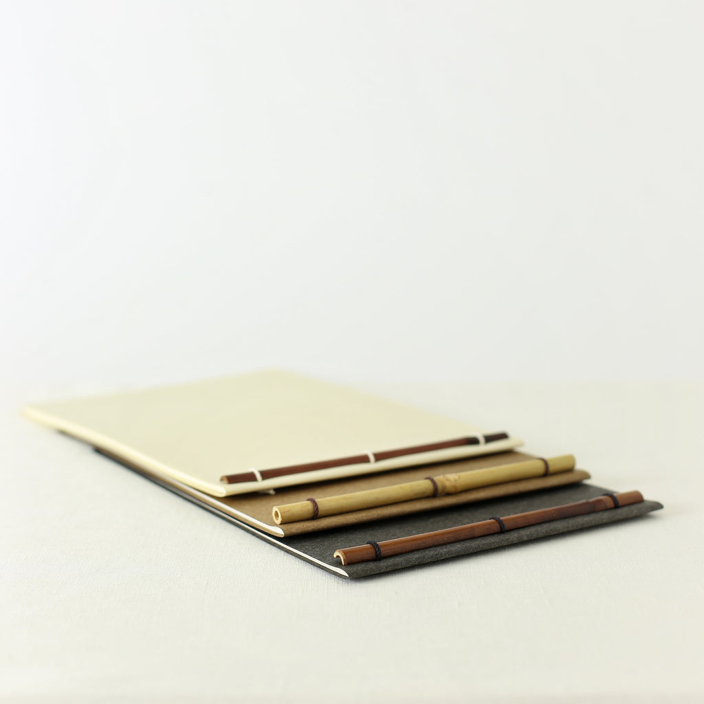 Japanese notebook, Handmade, Handcrafted, Paper, Bamboo pulp paper, Washi, Blank pages, Made in Japan.