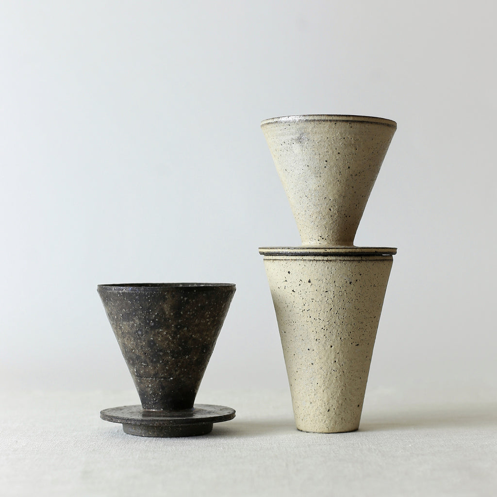 Handcrafted, Handmade, Artisan, Japanese, Ceramic, Pottery, Coffee Dripper, White, Black, Tumbler, Homeware, Kitchenware, Tableware, Monochromatic, Beautiful Quality, Unique, Art, Minimal, Made in Japan.