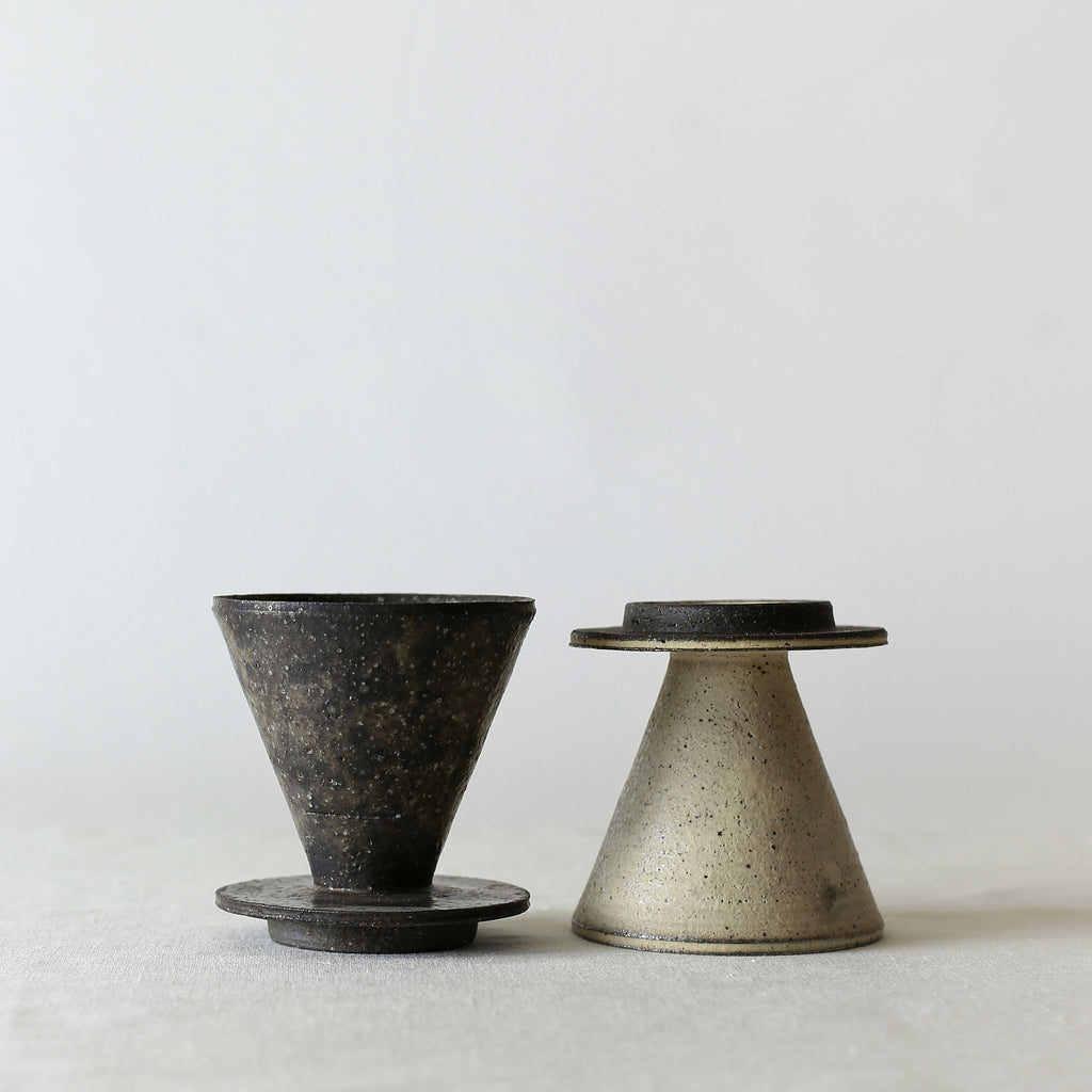 Handcrafted, Handmade, Artisan, Japanese, Ceramic, Pottery, Coffee Dripper, Black, White, Homeware, Kitchenware, Tableware, Monochromatic, Beautiful Quality, Unique, Art, Minimal, Made in Japan.