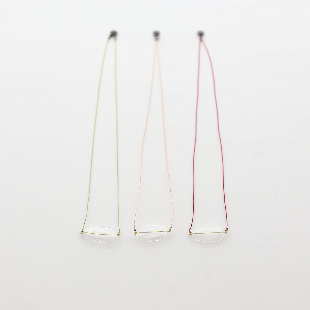 Air Bubble Pendant - Oval Glass Neckless with Silk Thread Made in Japan