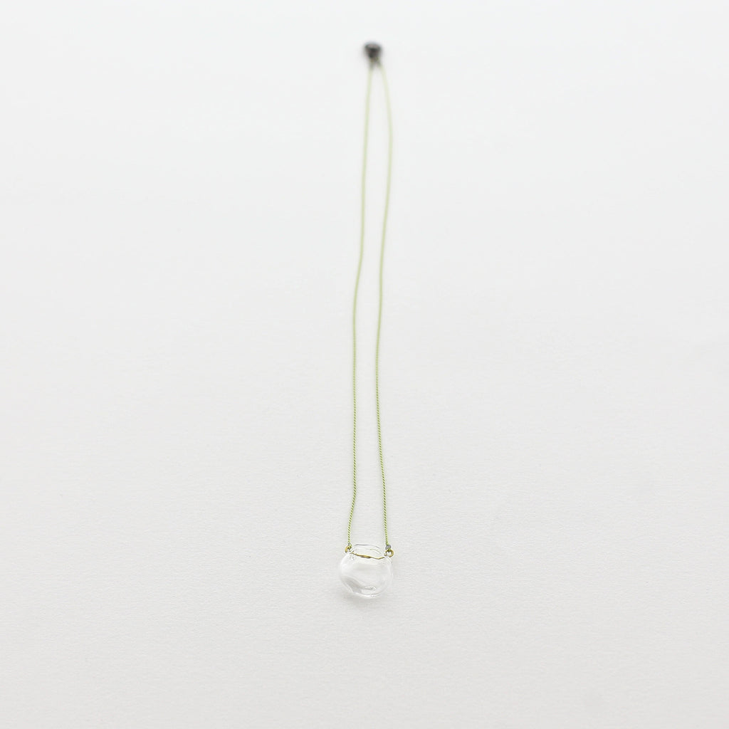 Air Bubble Pendant - Round Spring Leaf Green Glass Neckless with Silk Thread Made in Japan