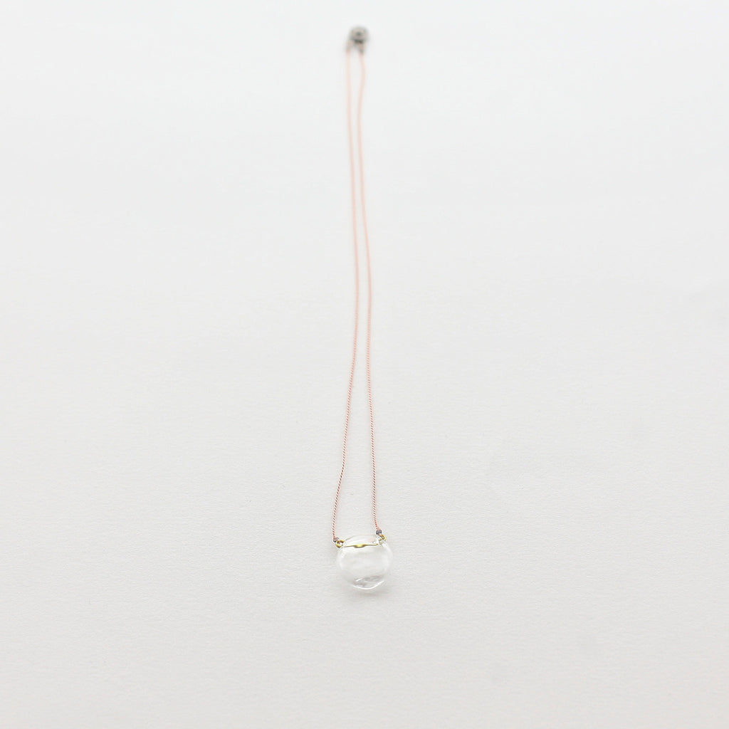 Air Bubble Pendant - Round Sakura Pink Glass Neckless with Silk Thread Made in Japan