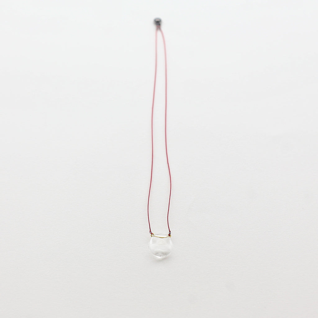 Air Bubble Pendant - Round Rose Red Glass Neckless with Silk Thread Made in Japan