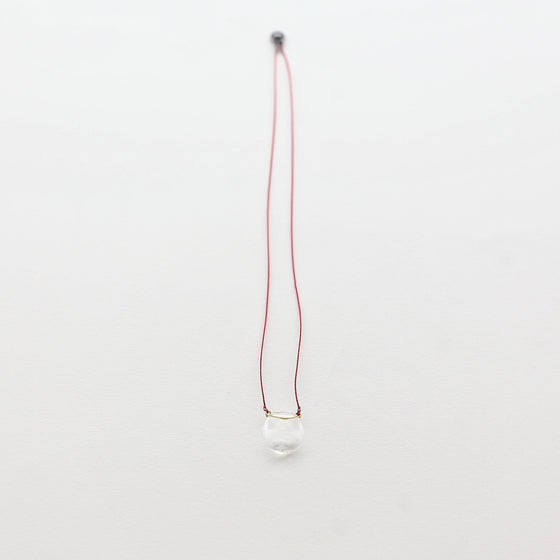 Air Bubble Pendant - Round Rose Red Glass Neckless with Silk Thread Made in Japan
