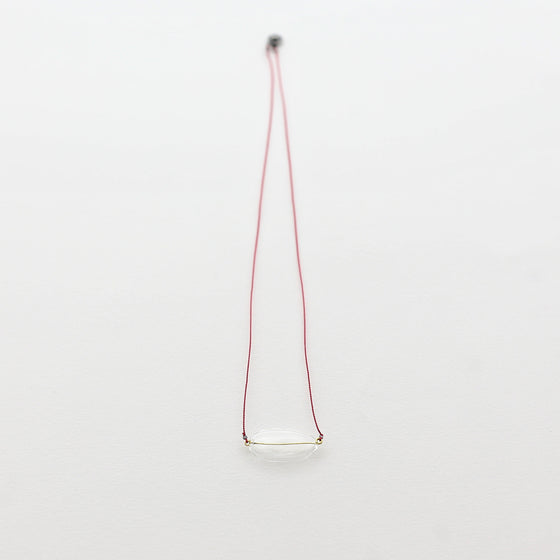 Air Bubble Pendant - Oval Rose Red Glass Neckless with Silk Thread Made in Japan