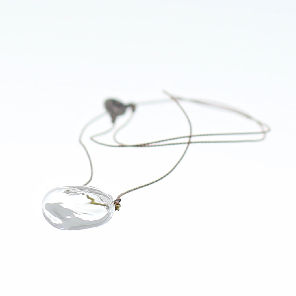 Close up of Air Bubble Pendant - Round Sakura Pink Glass Neckless with Silk Thread Made in Japan