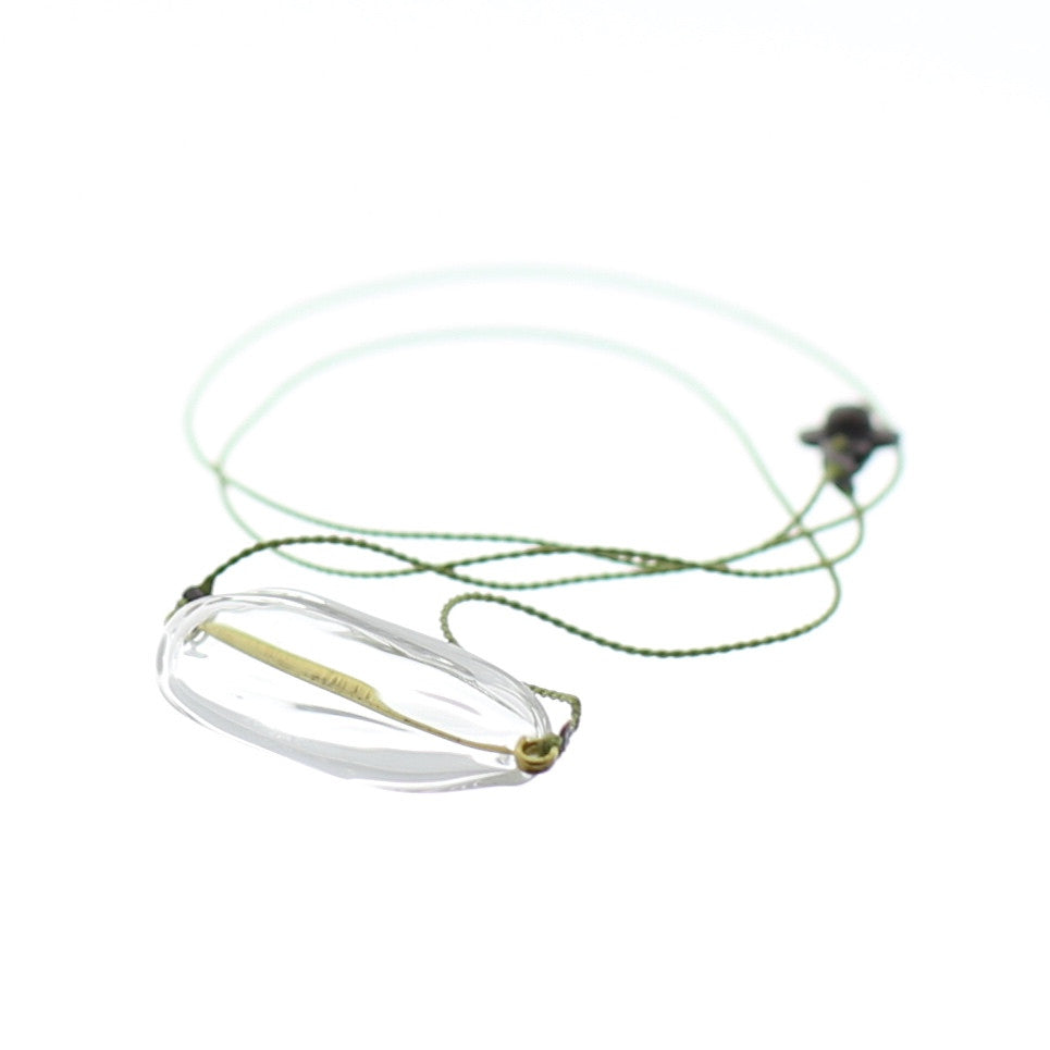 Close up of Air Bubble Pendant - Oval Spring Leaf Green Glass Neckless with Silk Thread Made in Japan